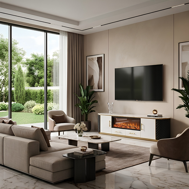 MILO TV UNIT - Luxury Entertainment Unit with Decorative Fireplace