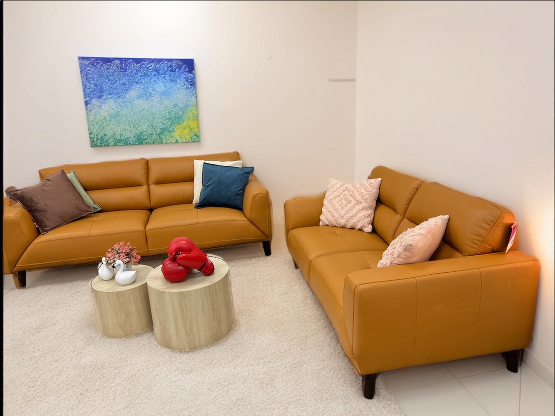 Orange 3 + 2 Seater Genuine Leather Sofa