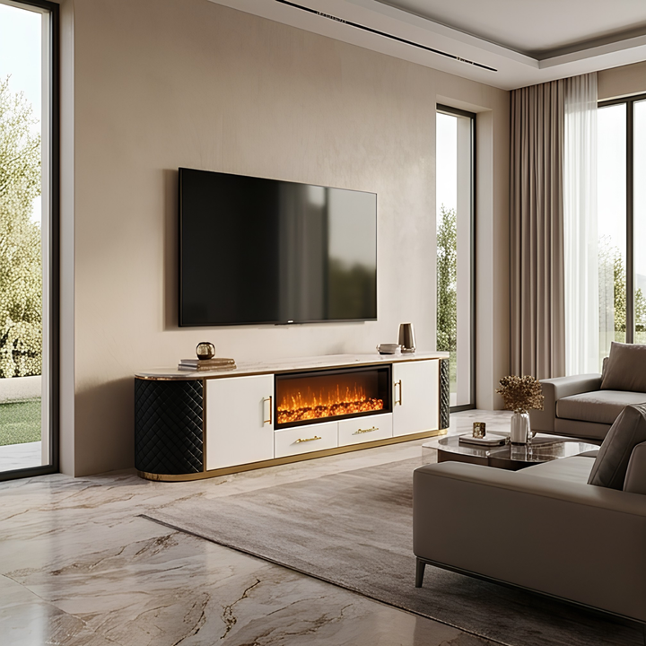 MILO TV UNIT - Luxury Entertainment Unit with Decorative Fireplace