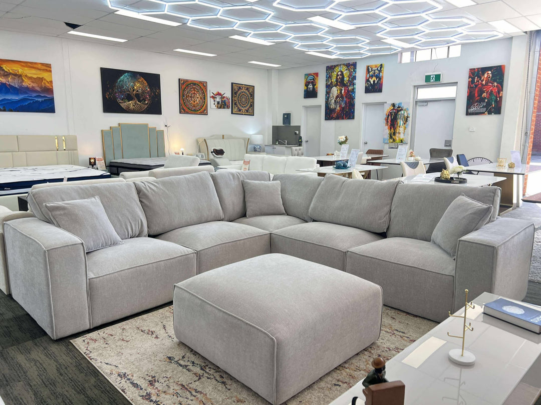 OLIVIA FIVE SEATER MODULAR SOFA WITH OTTOMAN