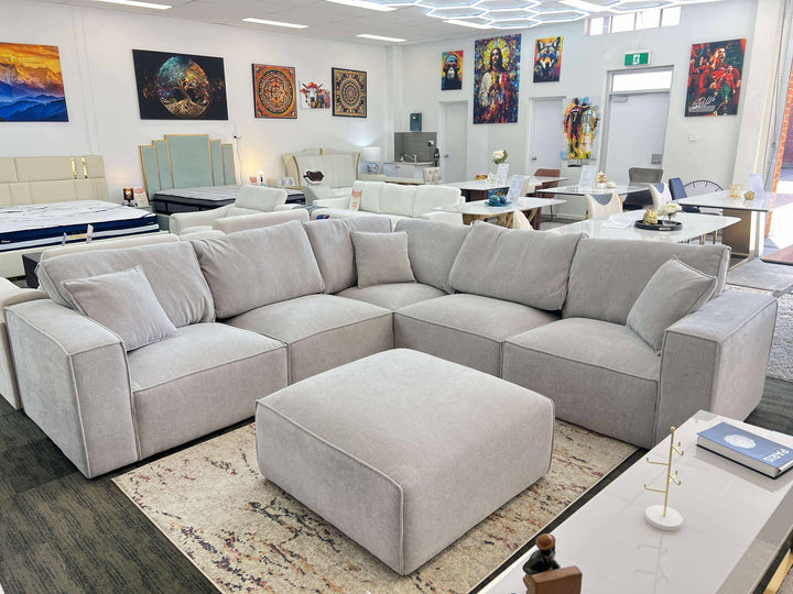 OLIVIA FIVE SEATER MODULAR SOFA WITH OTTOMAN