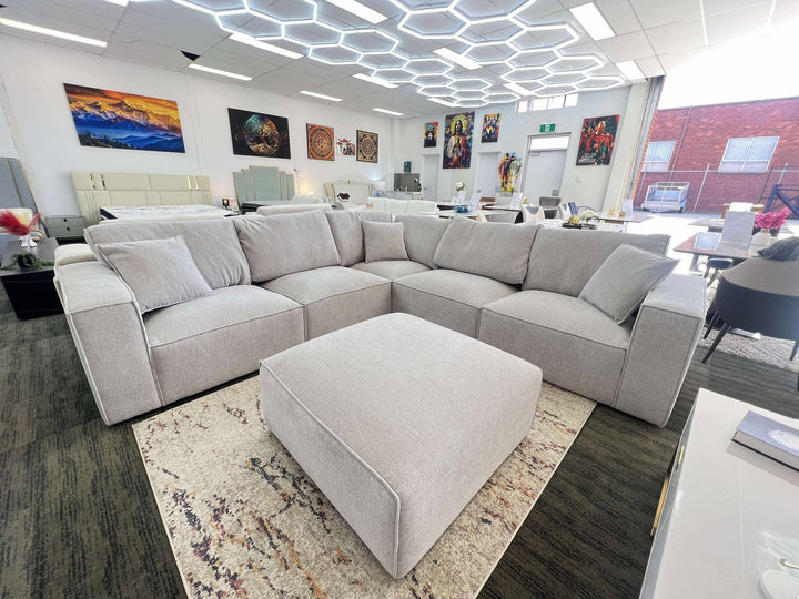 OLIVIA FIVE SEATER MODULAR SOFA WITH OTTOMAN