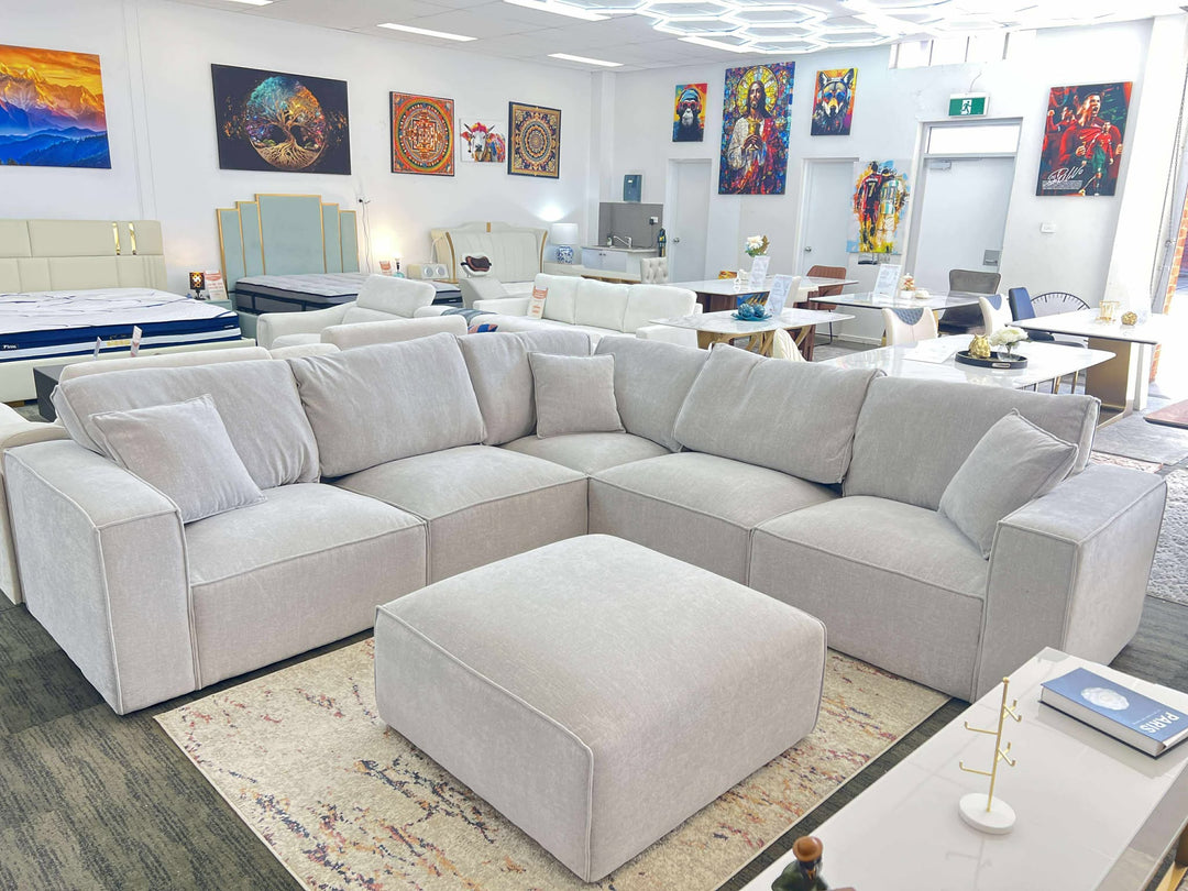 OLIVIA FIVE SEATER MODULAR SOFA WITH OTTOMAN