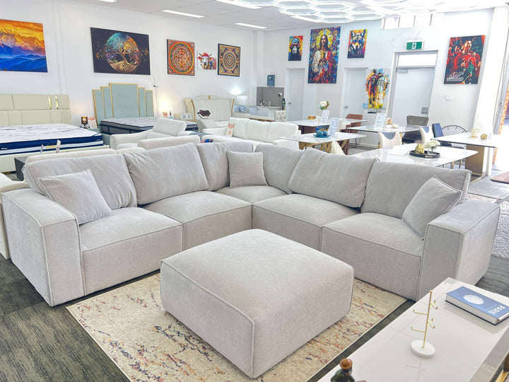 OLIVIA FIVE SEATER MODULAR SOFA WITH OTTOMAN