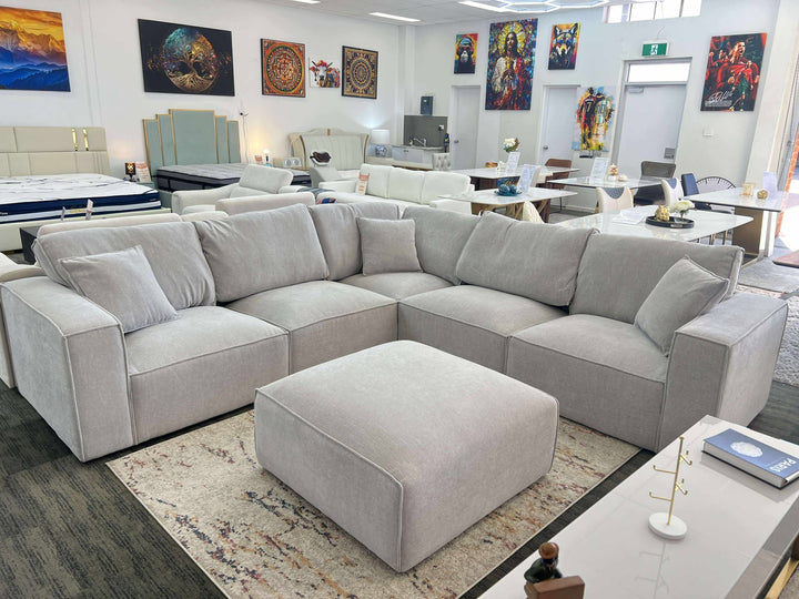OLIVIA FIVE SEATER MODULAR SOFA WITH OTTOMAN