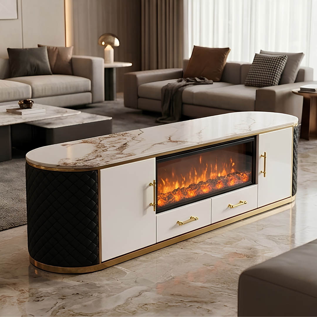 MILO TV UNIT - Luxury Entertainment Unit with Decorative Fireplace