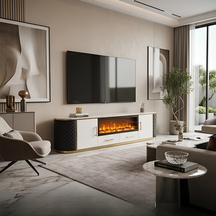 MILO TV UNIT - Luxury Entertainment Unit with Decorative Fireplace