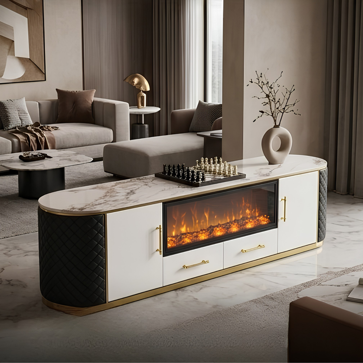 MILO TV UNIT - Luxury Entertainment Unit with Decorative Fireplace