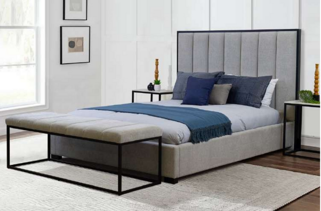 Klimt Bed with Tall Channel Headboard & Marble Bedside