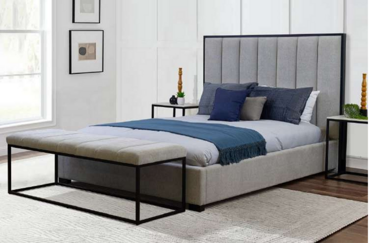 Klimt Bed with Tall Channel Headboard & Marble Bedside