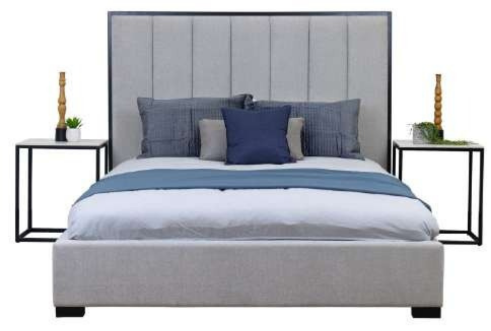 Klimt Bed with Tall Channel Headboard & Marble Bedside
