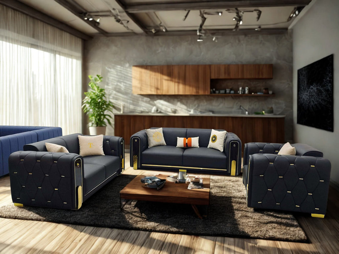 RoyalLuxe Chesterfield Genuine Leather Sofa Set