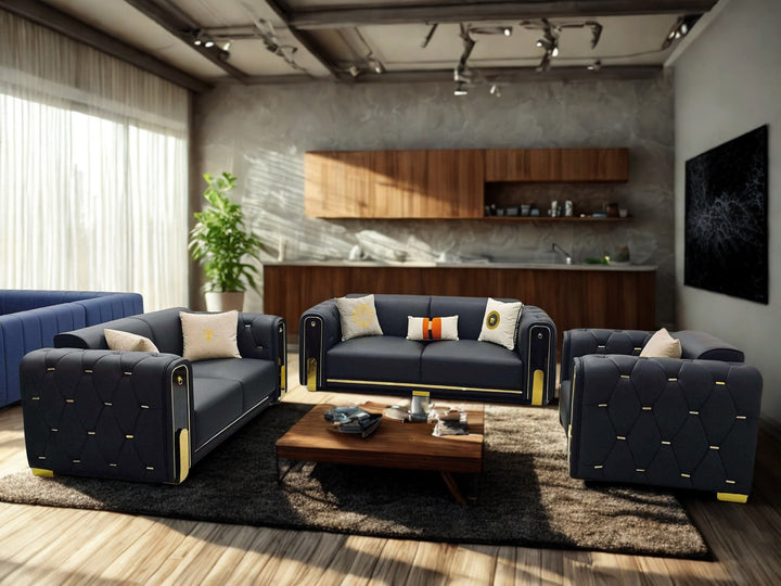 RoyalLuxe Chesterfield Genuine Leather Sofa Set