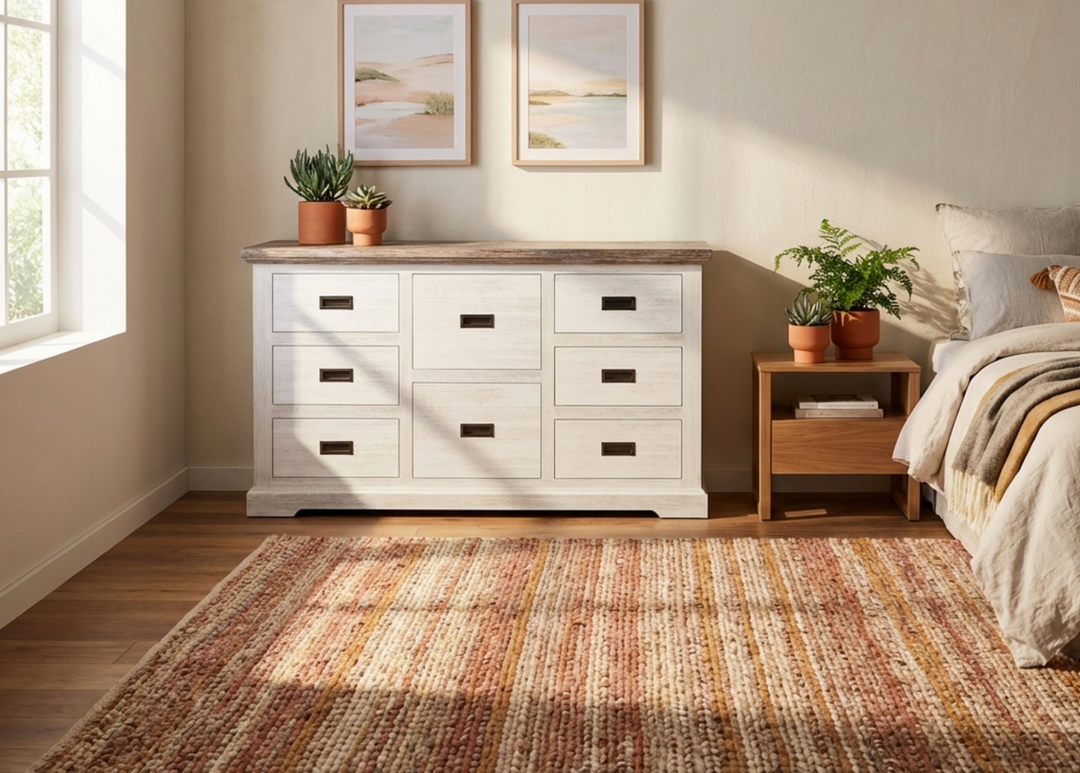 Folkestone Multi-Coloured Acacia Dresser with White Base