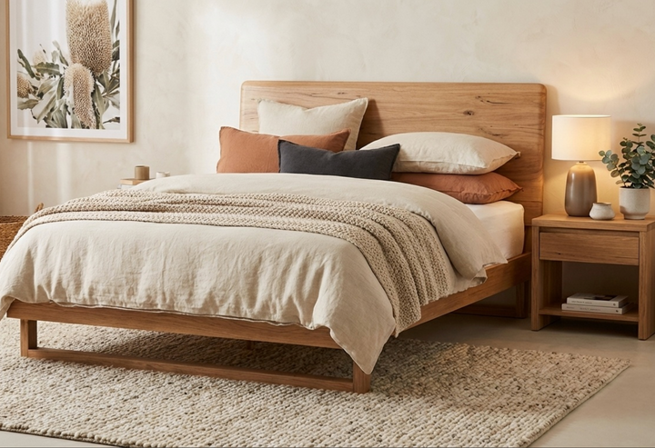 Galway Queen Bed in Natural Marri Timber