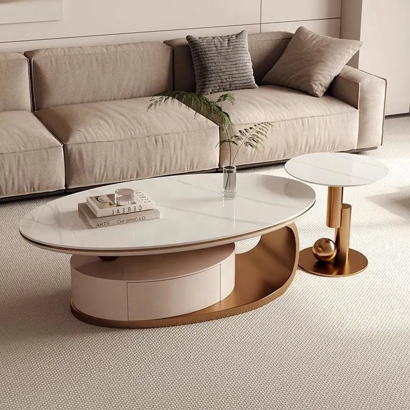 ZARA COFFEE TABLE -  - Marble Top with Gold Base
