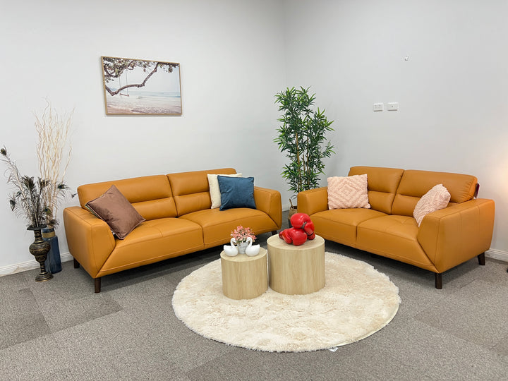 Orange 3 + 2 Seater Genuine Leather Sofa