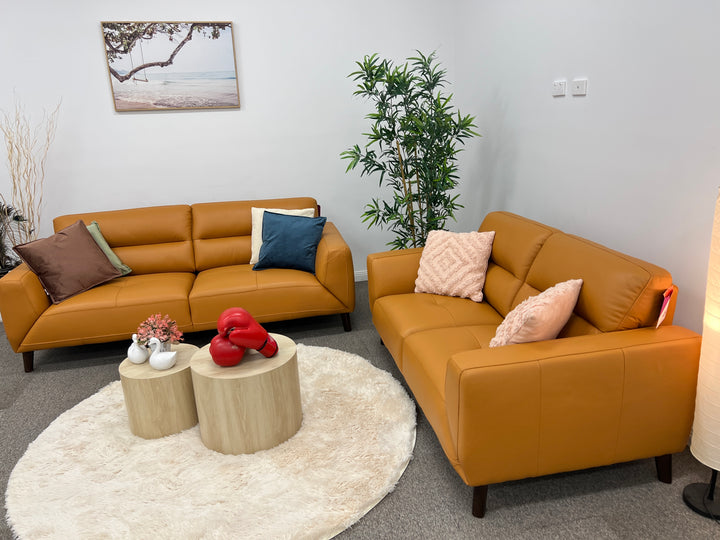 Orange 3 + 2 Seater Genuine Leather Sofa