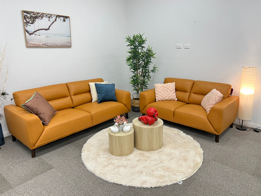 Orange 3 + 2 Seater Genuine Leather Sofa