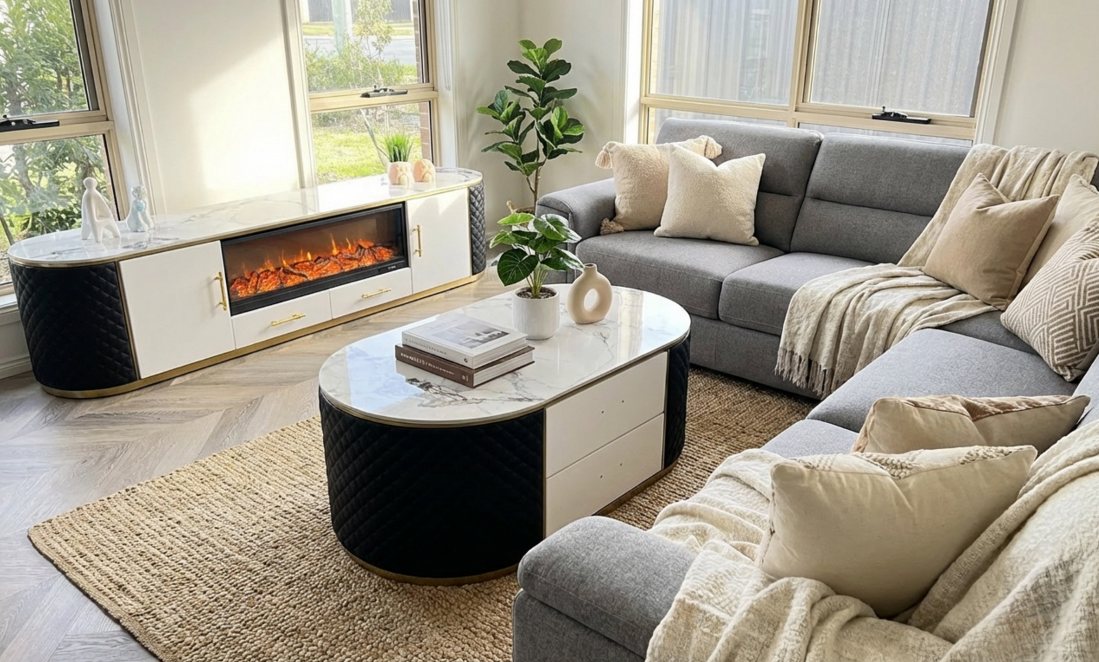 MILO TV UNIT - Luxury Entertainment Unit with Decorative Fireplace