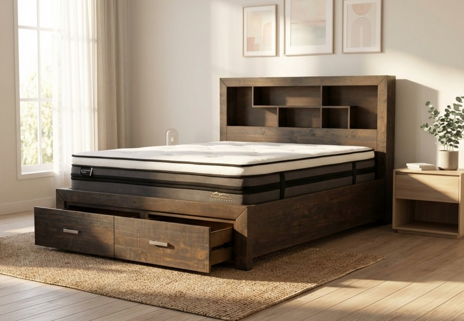 Sedona Recycled Pine Bed with Bookend Headboard & Storage 2