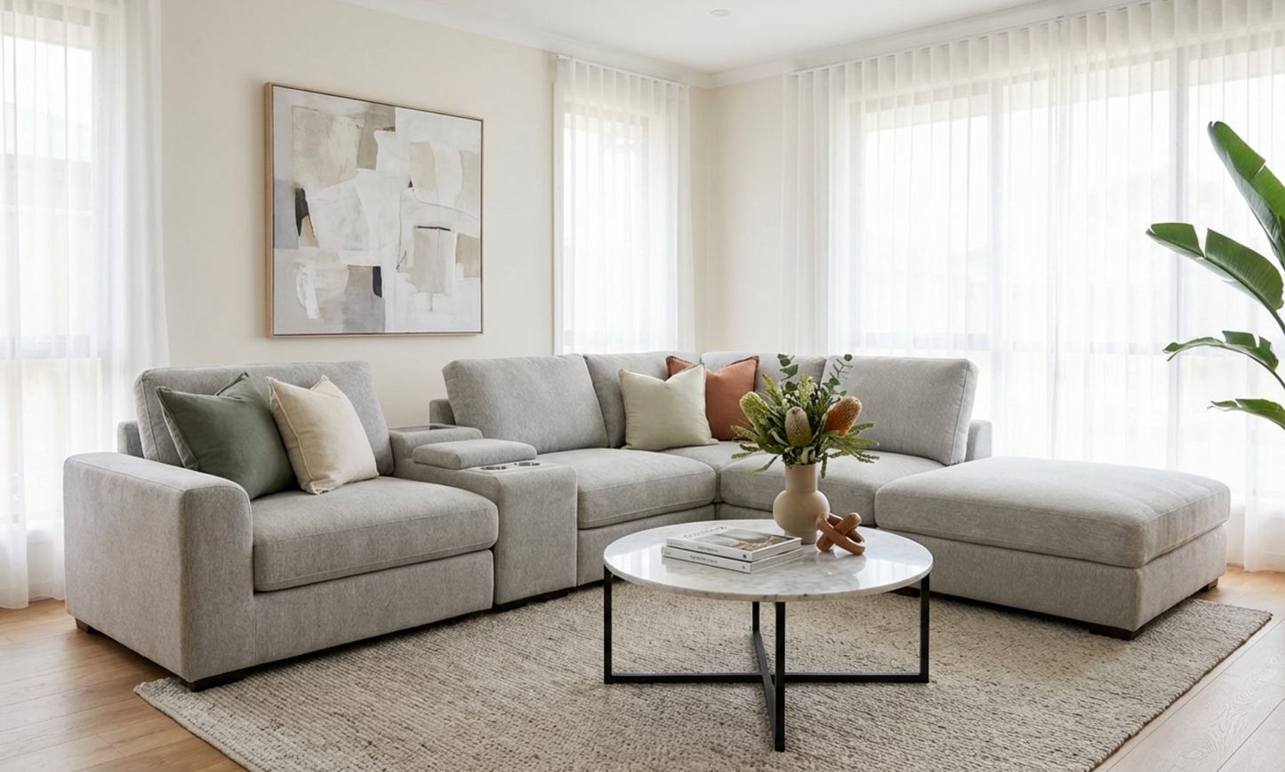 TORY 5-Seater Modular Lounge With Ottoman & Smart Console