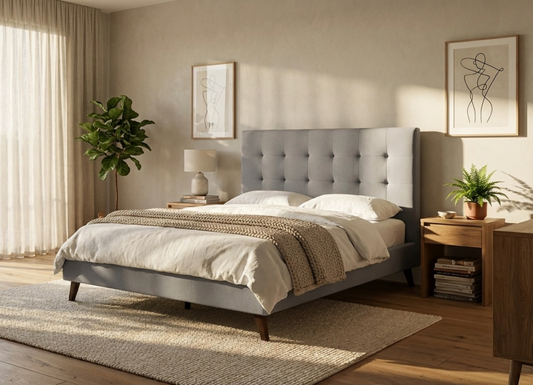Yulara Tufted Upholstered Bed in Charcoal or Grey