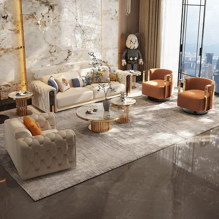 RoyalLuxe Chesterfield Genuine Leather Sofa Set