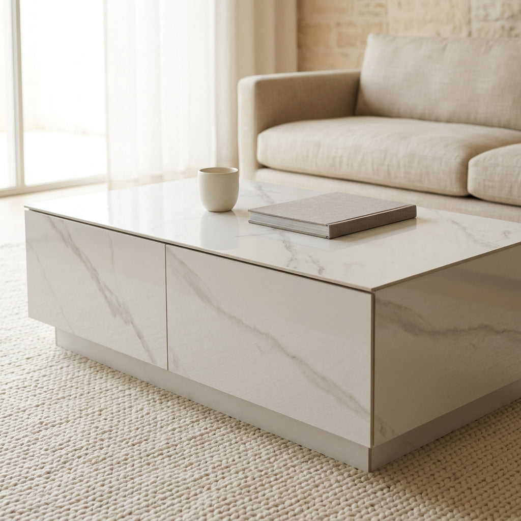 WHITE STONE COFFEE TABLE