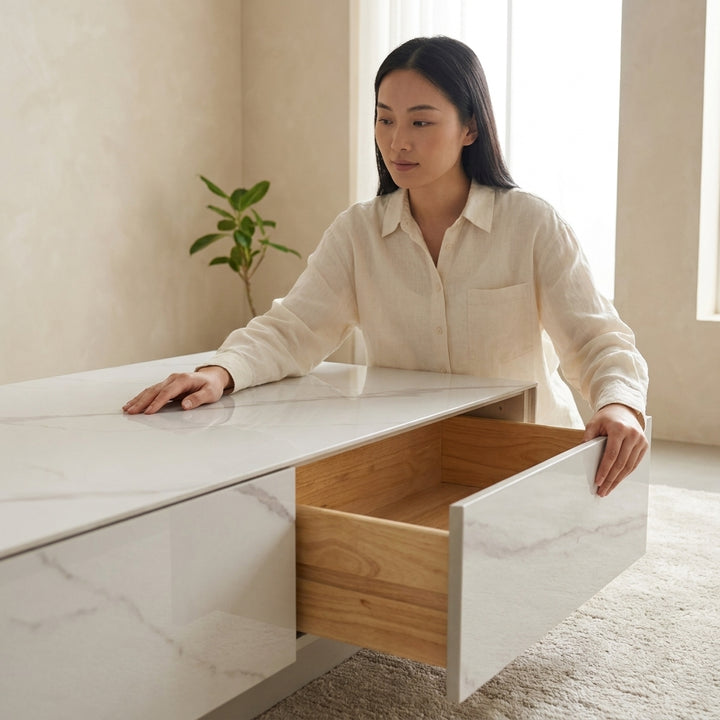 WHITE STONE COFFEE TABLE