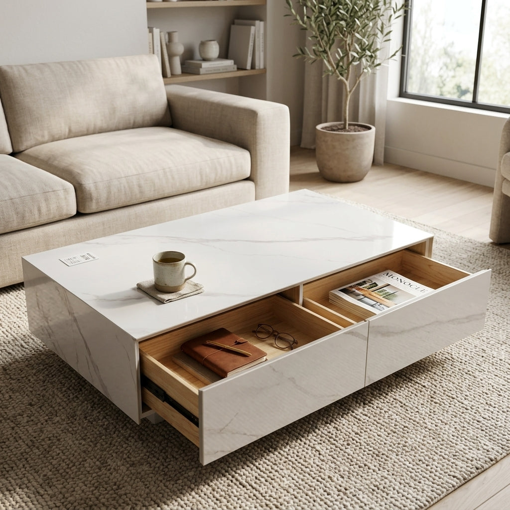 WHITE STONE COFFEE TABLE