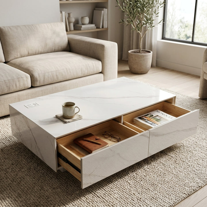 WHITE STONE COFFEE TABLE