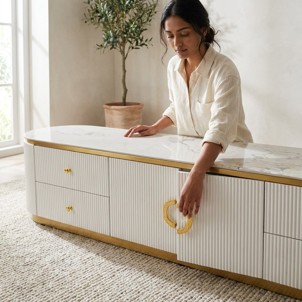 ZARA TV UNIT - Sintered Stone & Steel Entertainment Unit