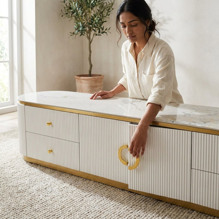 ZARA TV UNIT - Sintered Stone & Steel Entertainment Unit