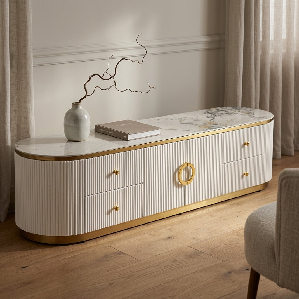 ZARA TV UNIT - Sintered Stone & Steel Entertainment Unit