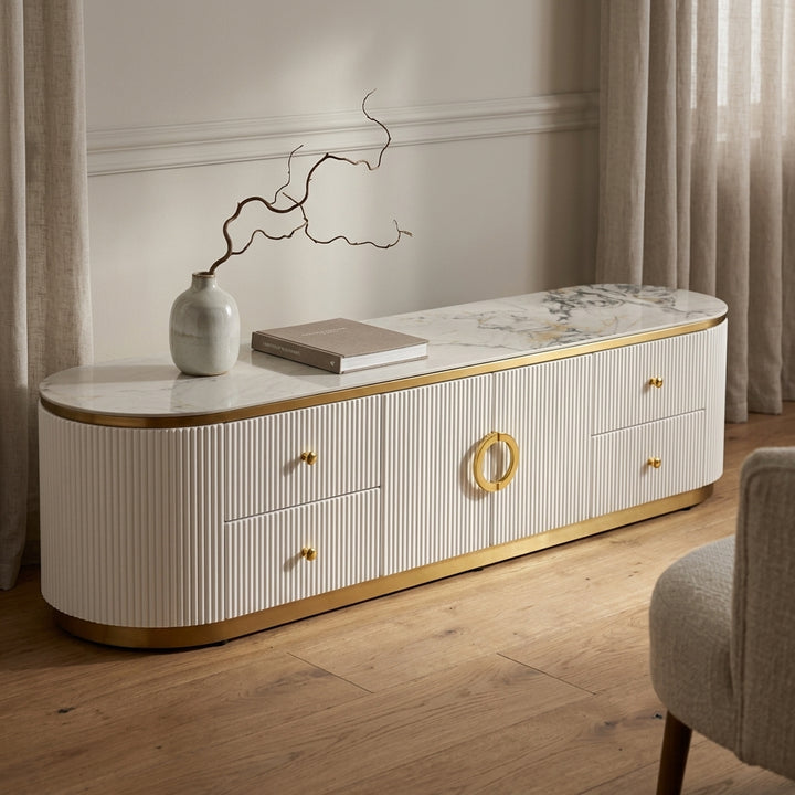 ZARA TV UNIT - Sintered Stone & Steel Entertainment Unit