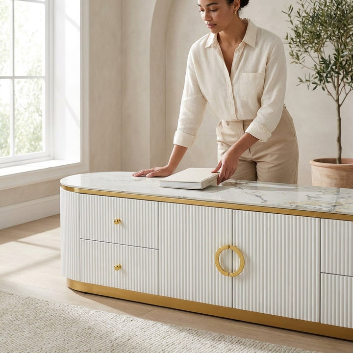 ZARA TV UNIT - Sintered Stone & Steel Entertainment Unit