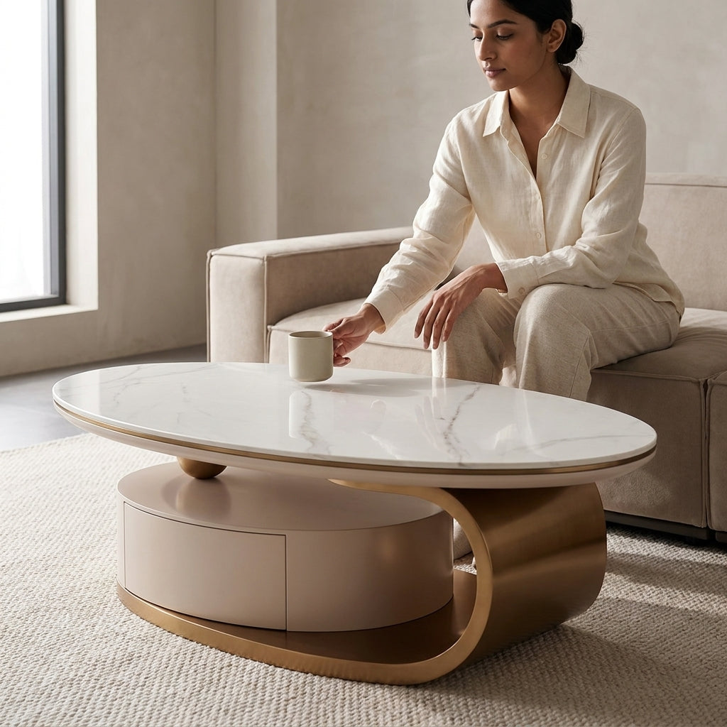 ZARA COFFEE TABLE -  - Marble Top with Gold Base