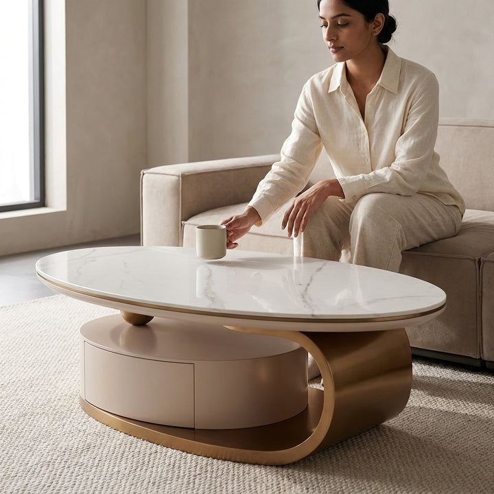 ZARA COFFEE TABLE -  - Marble Top with Gold Base