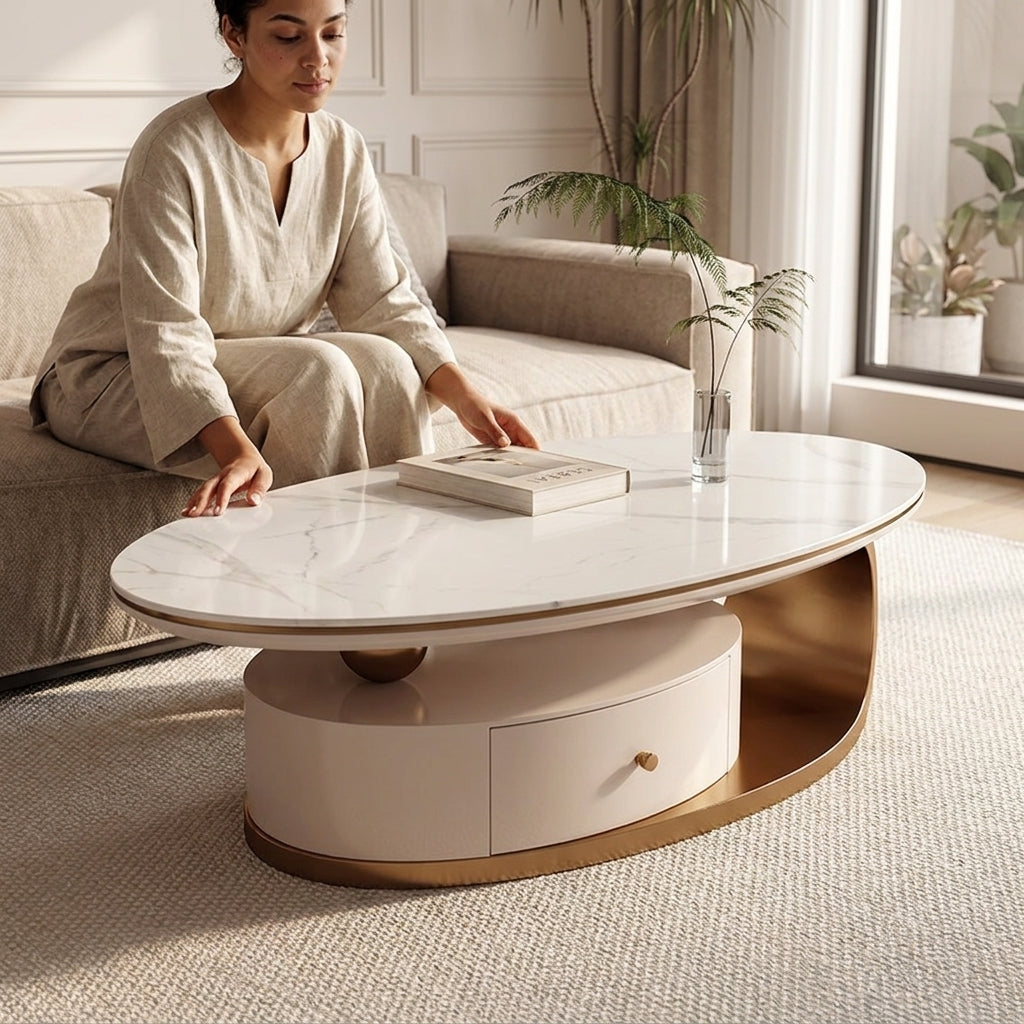 ZARA COFFEE TABLE -  - Marble Top with Gold Base