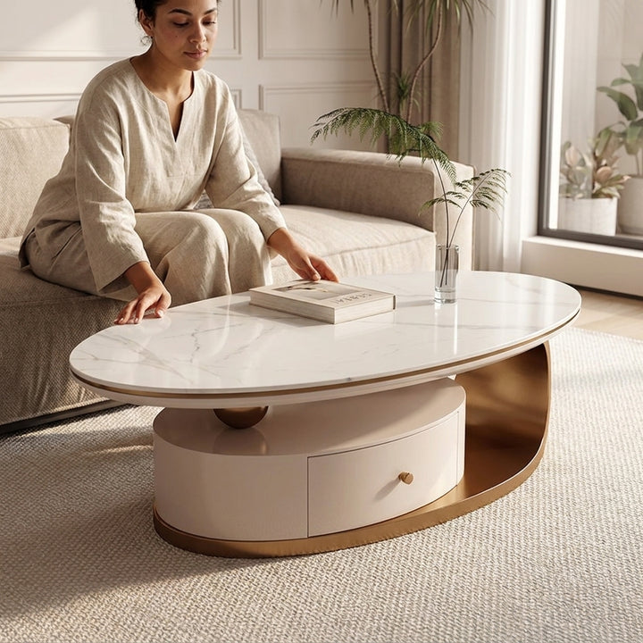 ZARA COFFEE TABLE -  - Marble Top with Gold Base