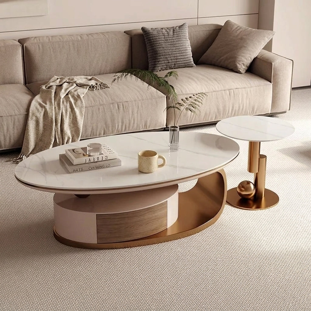 ZARA COFFEE TABLE -  - Marble Top with Gold Base