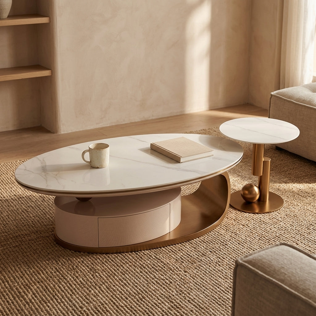ZARA COFFEE TABLE -  - Marble Top with Gold Base