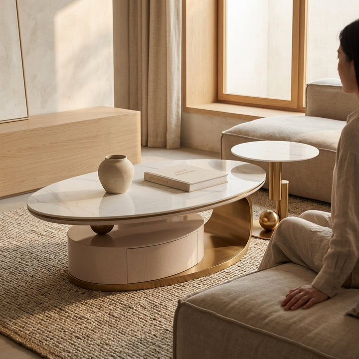 ZARA COFFEE TABLE -  - Marble Top with Gold Base