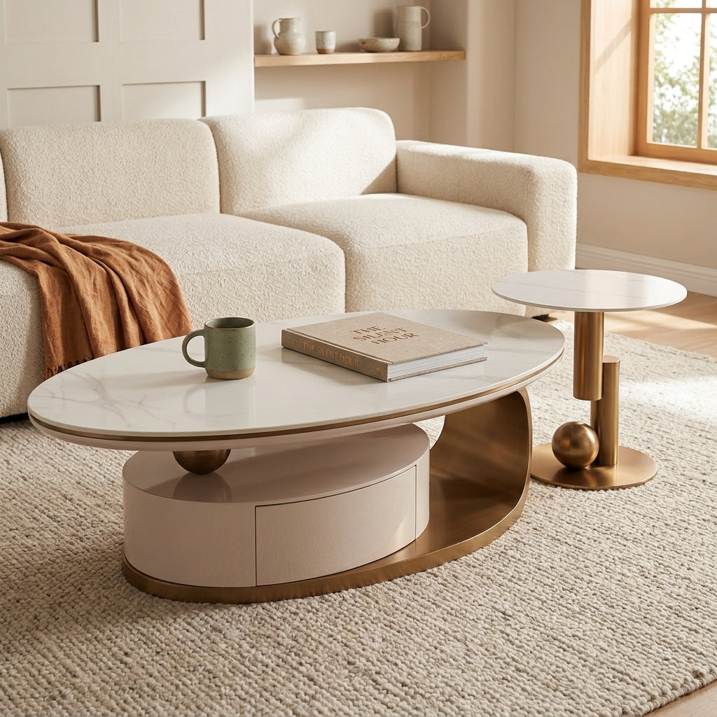 ZARA COFFEE TABLE -  - Marble Top with Gold Base