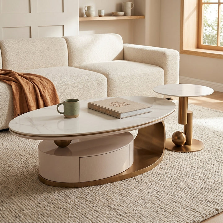 ZARA COFFEE TABLE -  - Marble Top with Gold Base