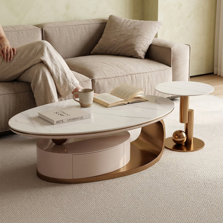 ZARA COFFEE TABLE -  - Marble Top with Gold Base