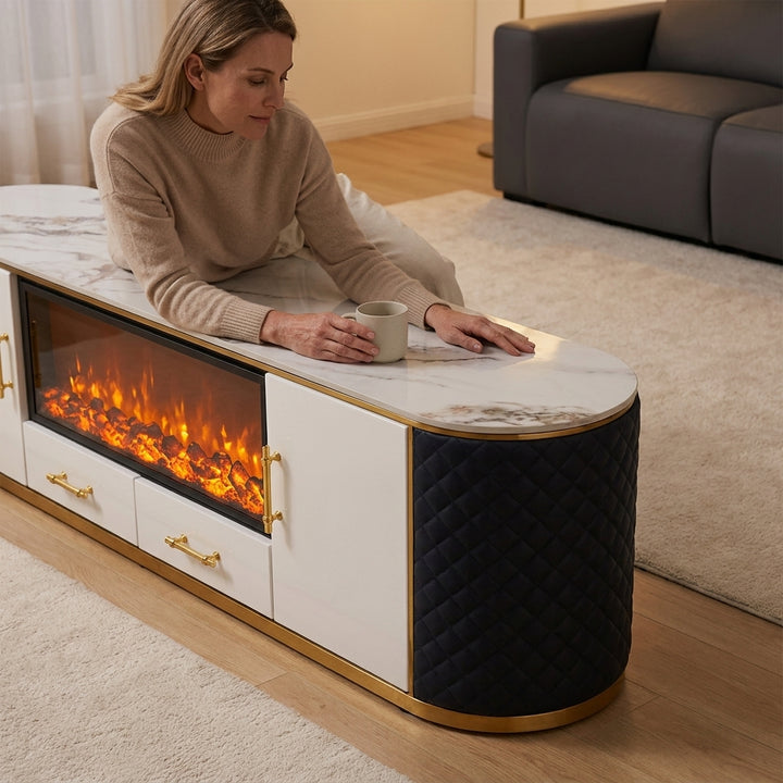 MILO TV UNIT - Luxury Entertainment Unit with Decorative Fireplace