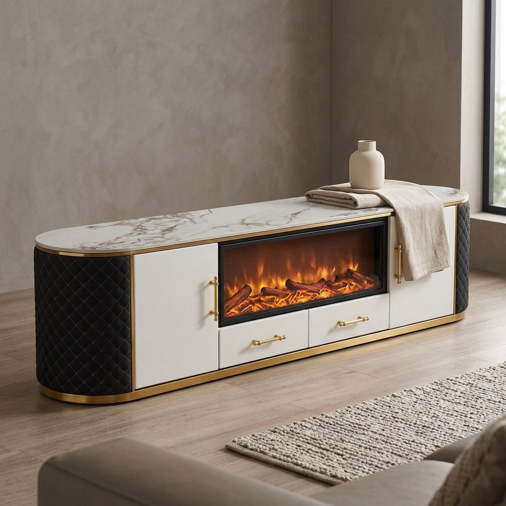 MILO TV UNIT - Luxury Entertainment Unit with Decorative Fireplace