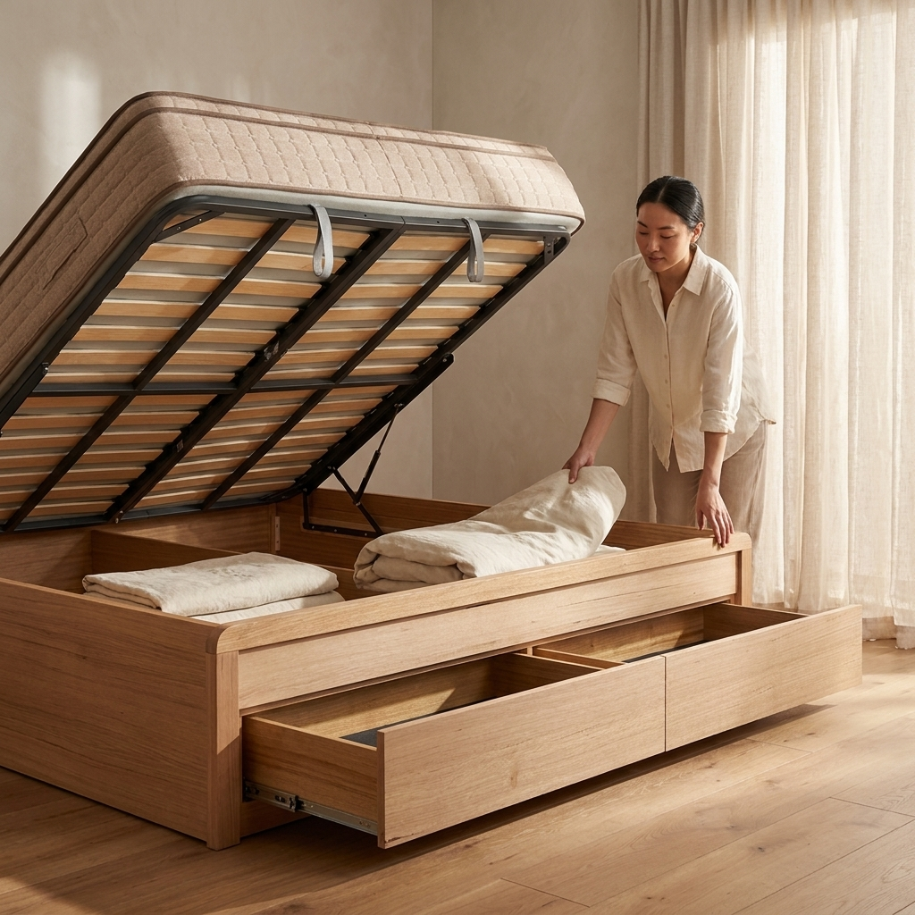 EVEREST Solid Messmate Wooden Bed W/ Storage